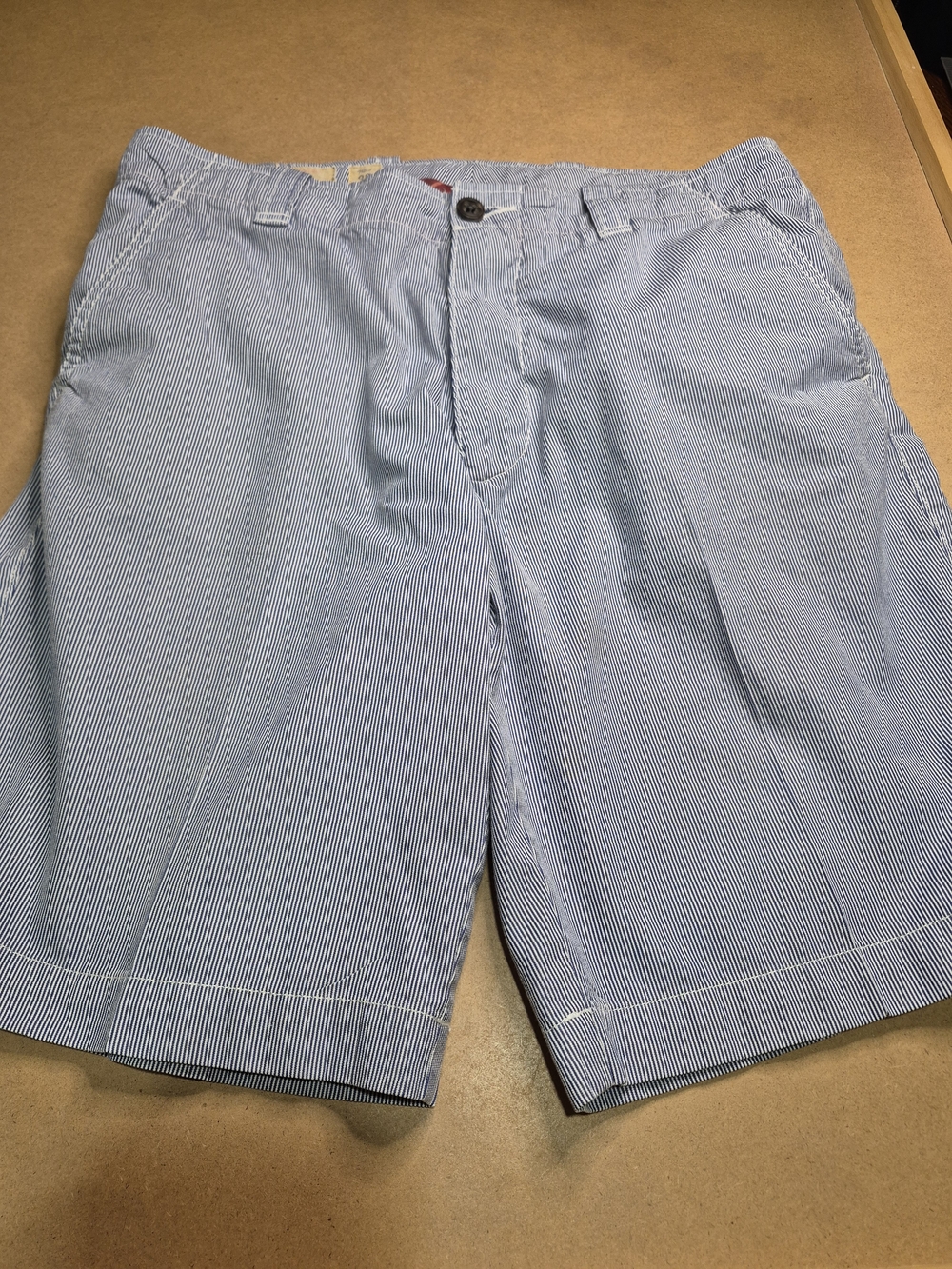 Men's Light Blue Pinstripe Flat Front Shorts - Classic Summer Style
